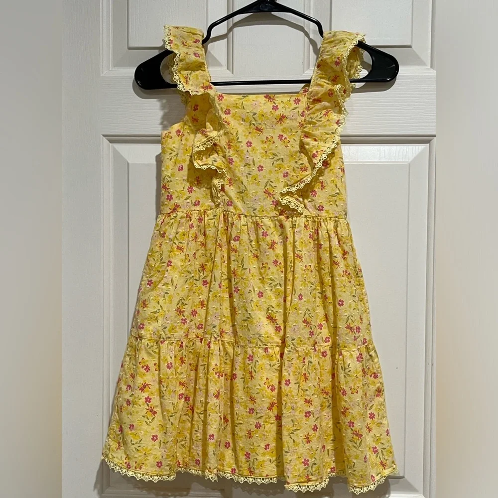 BTWEEN Yellow Floral Ruffle BUTTON UP FRONT KIDS Sundress GIRLS SIZE 8